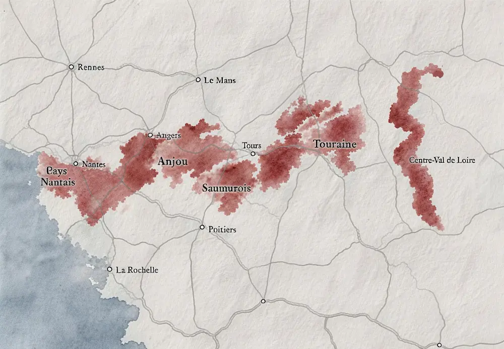 Carte des vins rouges de la Loire